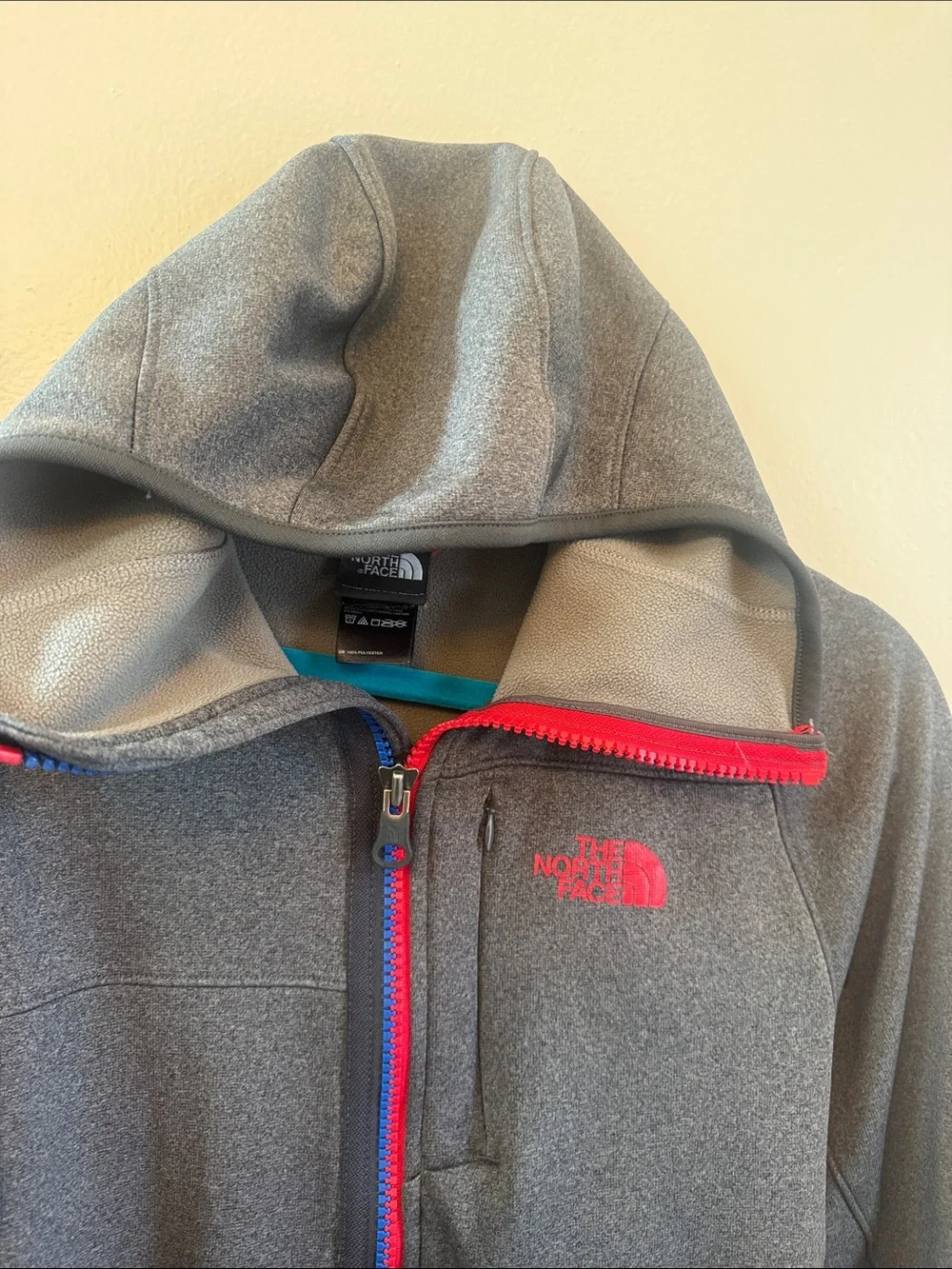 The North Face Mens' Gray Hooded Jacket with Red Logo
